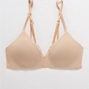 aerie Nude Lace-Trim Real Happy Wireless Bra